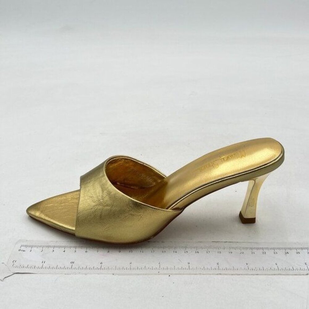 Milooey Gold shoes Women's Comfy High Heel Mules Open Pointed Toe Slide Sandals